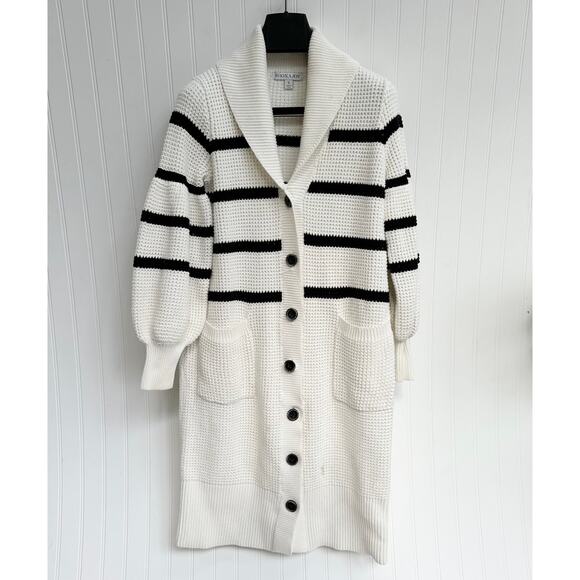 Shona Joy Maddison Balloon Sleeve Knit Dress Striped Long Button Down Cardigan S - Picture 3 of 14
